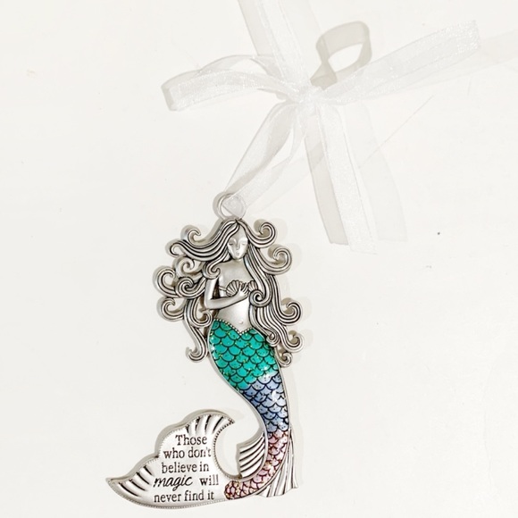 Mermaid Believe in Magic Ornament Metal with Sparkly Tail Teal Purple Pink Gift - Picture 2 of 6